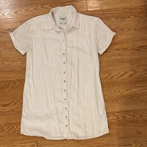 A&F White Short Sleeve Button-Up Linen Dress Small